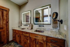 Mountain Inspired Bathroom - Duo Sinks, Granite Countertops, & Double Built in Illuminated mirrors